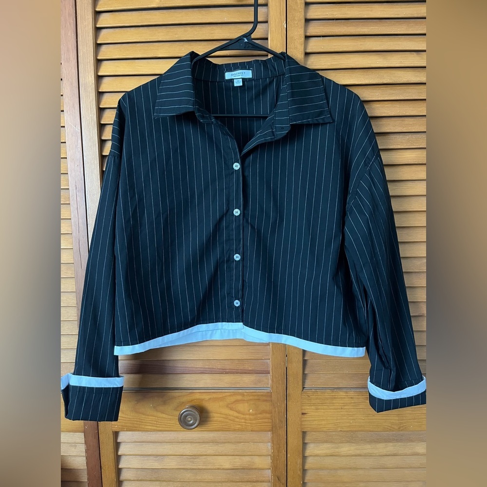 Women's Black Striped Button Down Shirt
